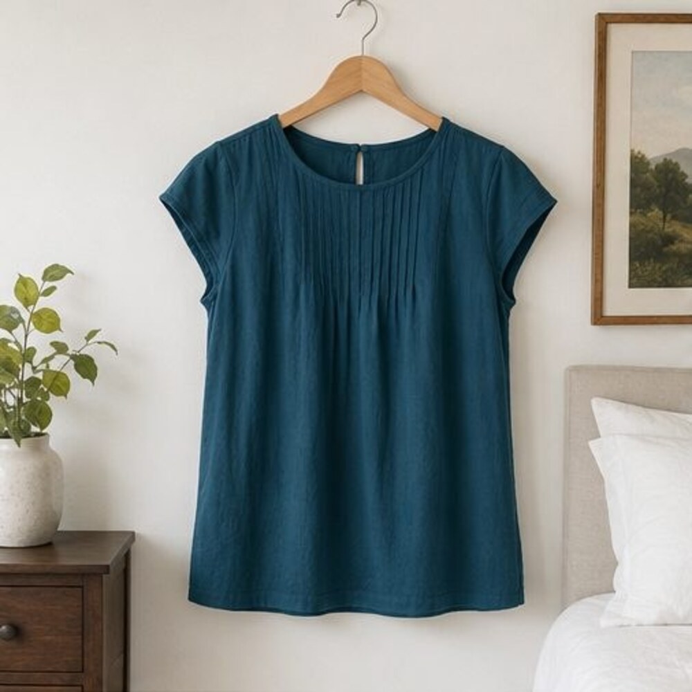 Teal Pintuck Yoke Blouse